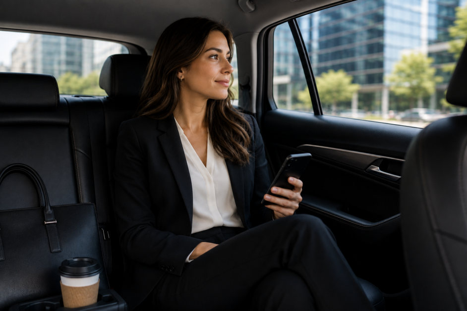 business woman in car